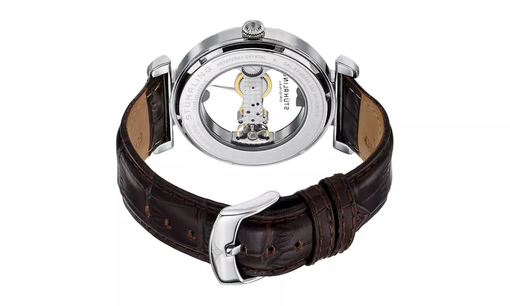 Stuhrling Original Men's Mechanical Bridge Genuine Leather Strap Watch - Second Medium