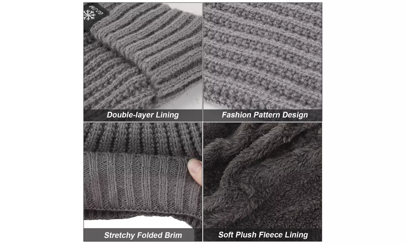 Men's Knit Winter Beanie Hat & Scarf Set 