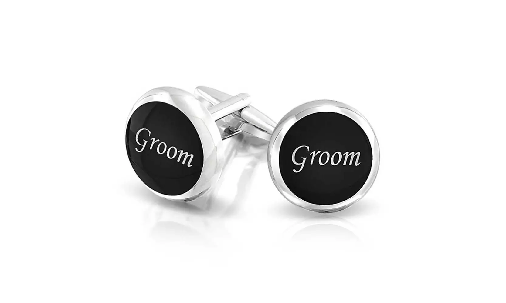 Bling Jewelry Black Enamel Stainless Steel Plated Mens Groom Cufflinks - Primary Image