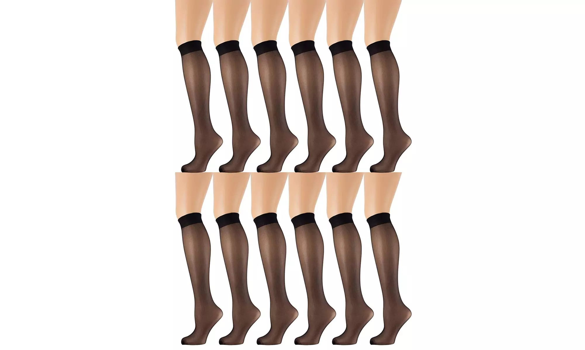 12 Pairs of Sheer Trouser Socks for Women 20 Denier Knee High Dress Socks-Black - Primary Image