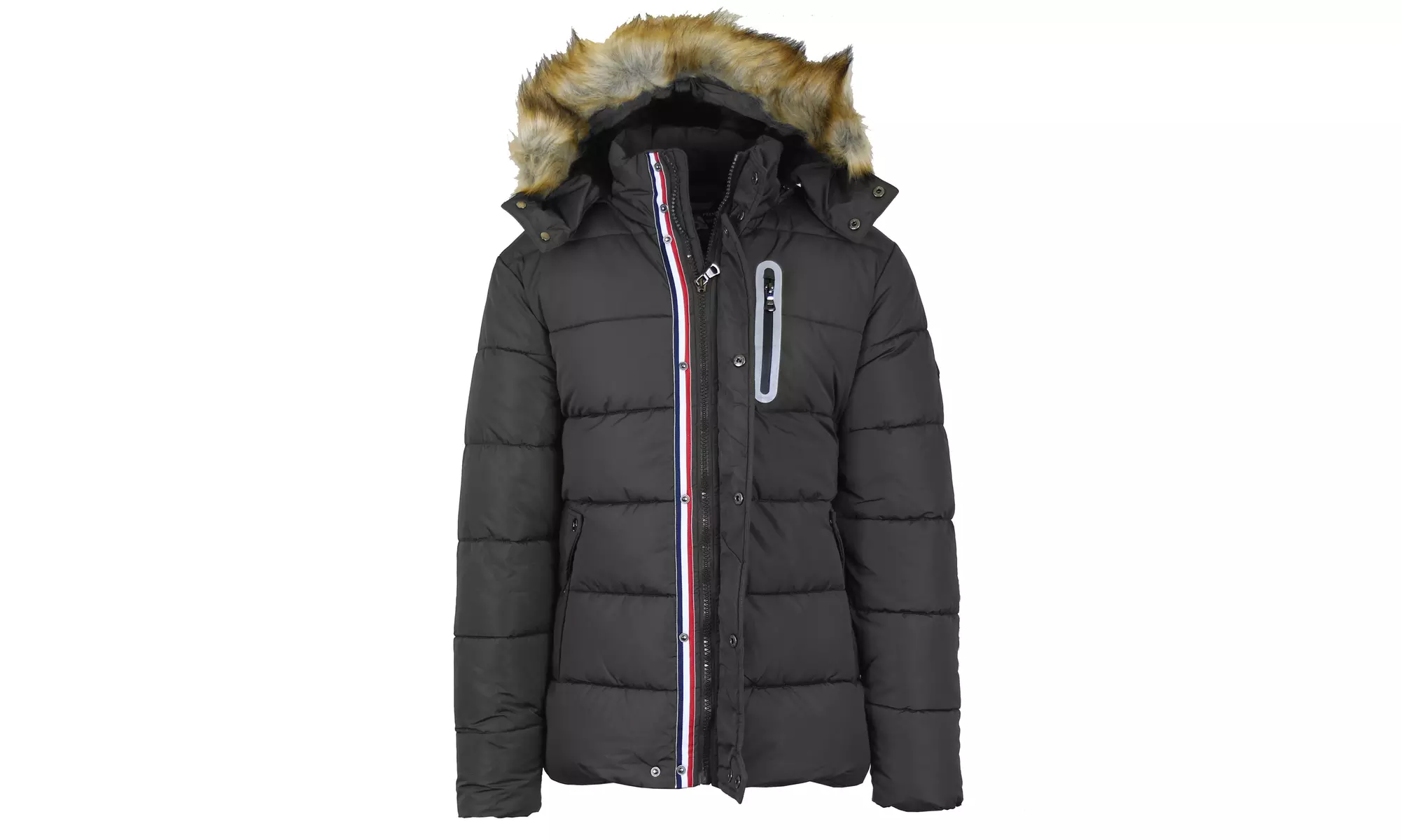 Men's Heavyweight Tech Puffer Jacket With Chest Pocket & Faux Fur Hood