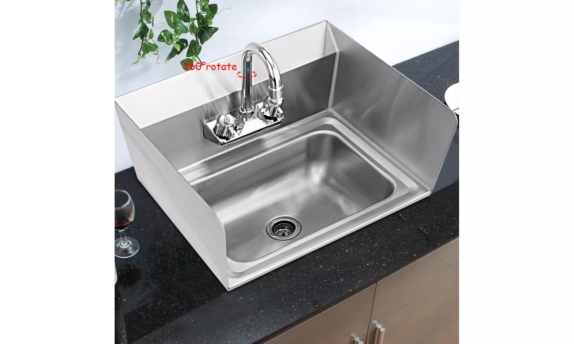 Costway Stainless Steel Hand Washing Sink and Side Splashes