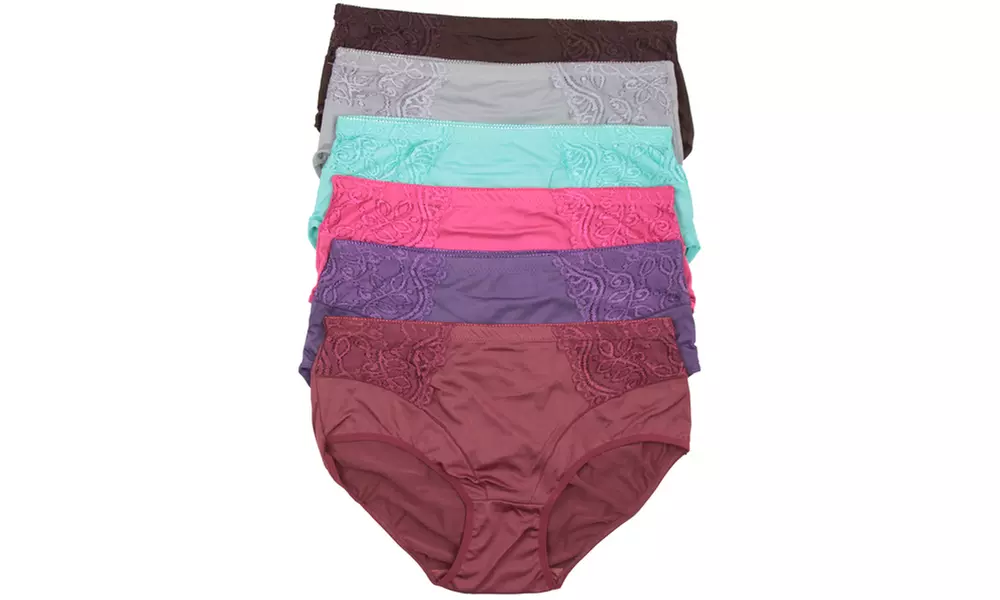 Women's Plus-Size Bikini Briefs with Lace Detail (6-Pack) - Second Medium