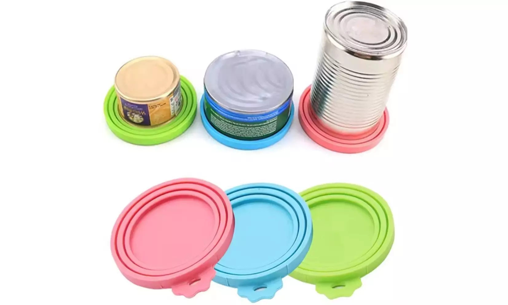4 Ps Pet Food Can Cover Set w Spoon-Silicone Can Lids for Dog & Cat Food Storage