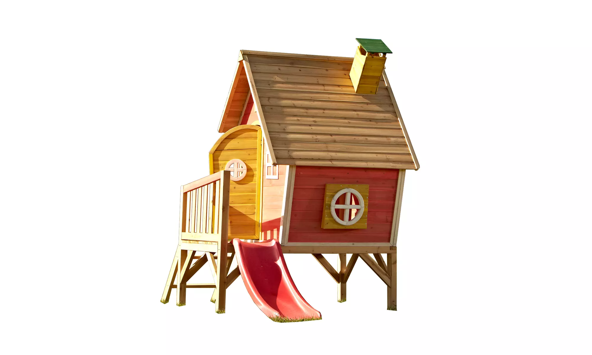 Swing-N-Slide Hide and Slide Wooden Playhouse w/ Slide, Red & Yellow - Second Medium