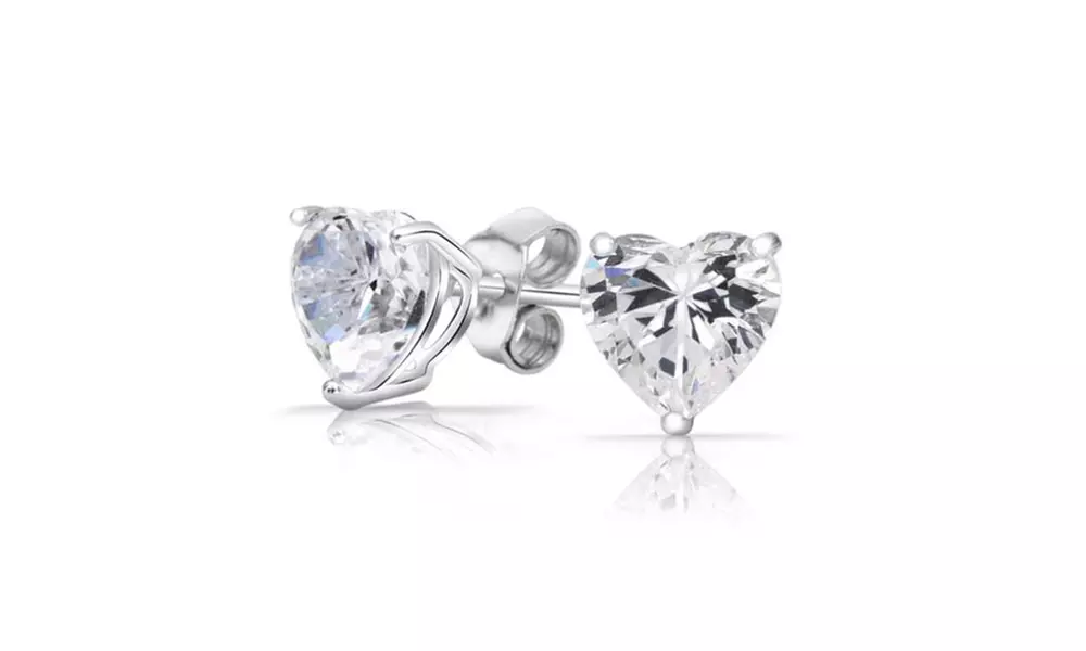 14k Solid Gold Heart Cut  Stud Earring 2.00 CT Made With Crystals From Swarovski
