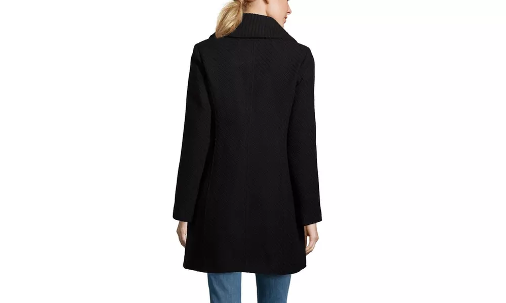 JESSICA SIMPSON Asymmetrical Zip Braided Wool Coat with Shawl Collar - Second Medium
