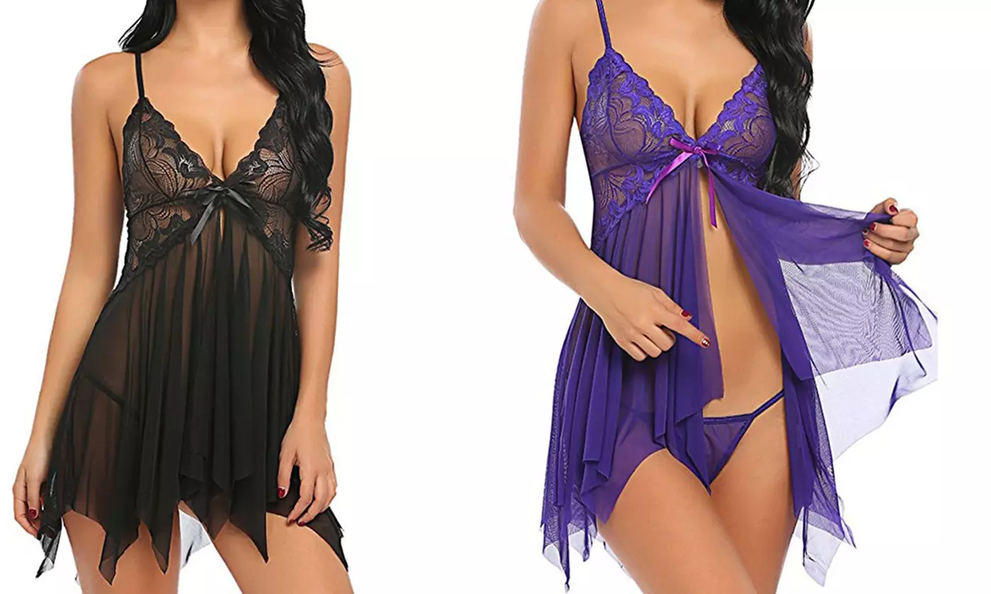 Sexy Lingerie Nightwear Underwear Babydoll Open Crotch Sleepwear - Primary Image