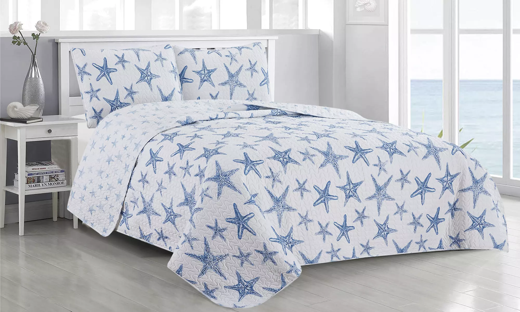 Starfish Coastal Reversible Quilt Set Bedspread (2- or 3-Piece)