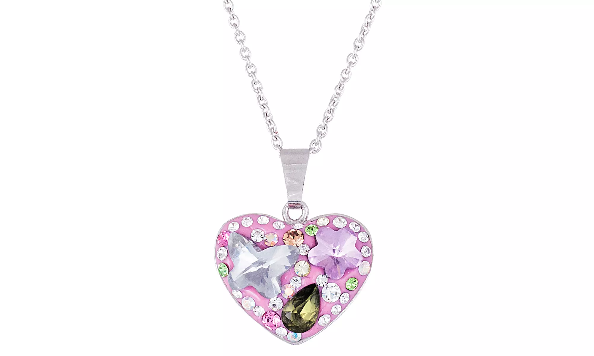 Brass Multi-Color Crystal Heart Shape Pendant - Primary Image