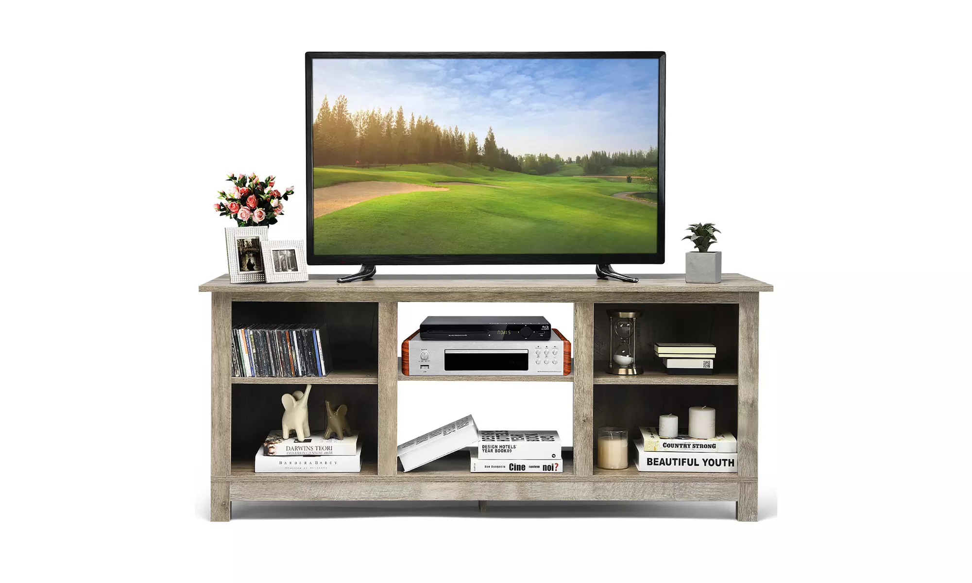 Costway 2-Tier 58'' TV Stand Entertainment Media Console Center Up to 65'' - Primary Image