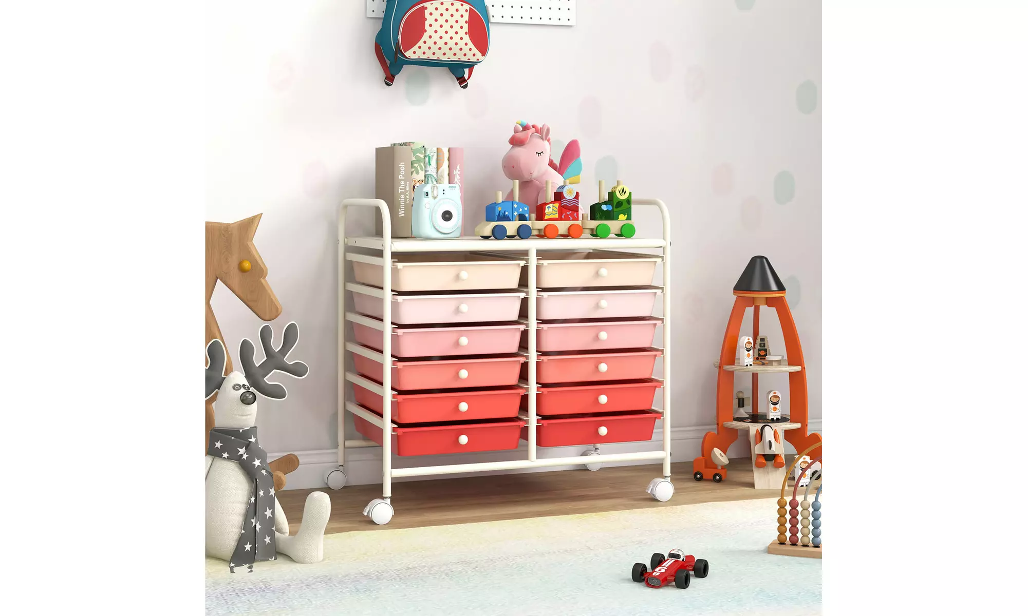 Costway 12 Drawers Rolling Cart Storage Scrapbook Paper Studio Organizer Bins