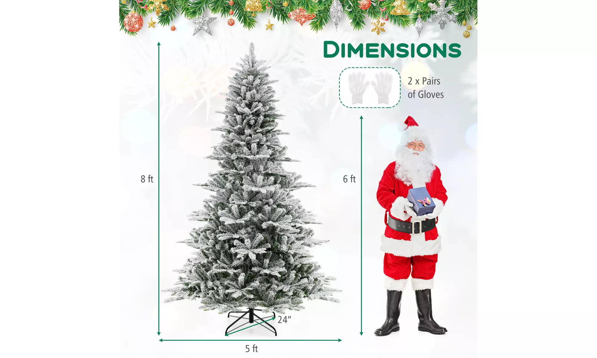 Costway Snow Flocked Artificial Christmas Tree with LED Lights and PVC/PE Tips