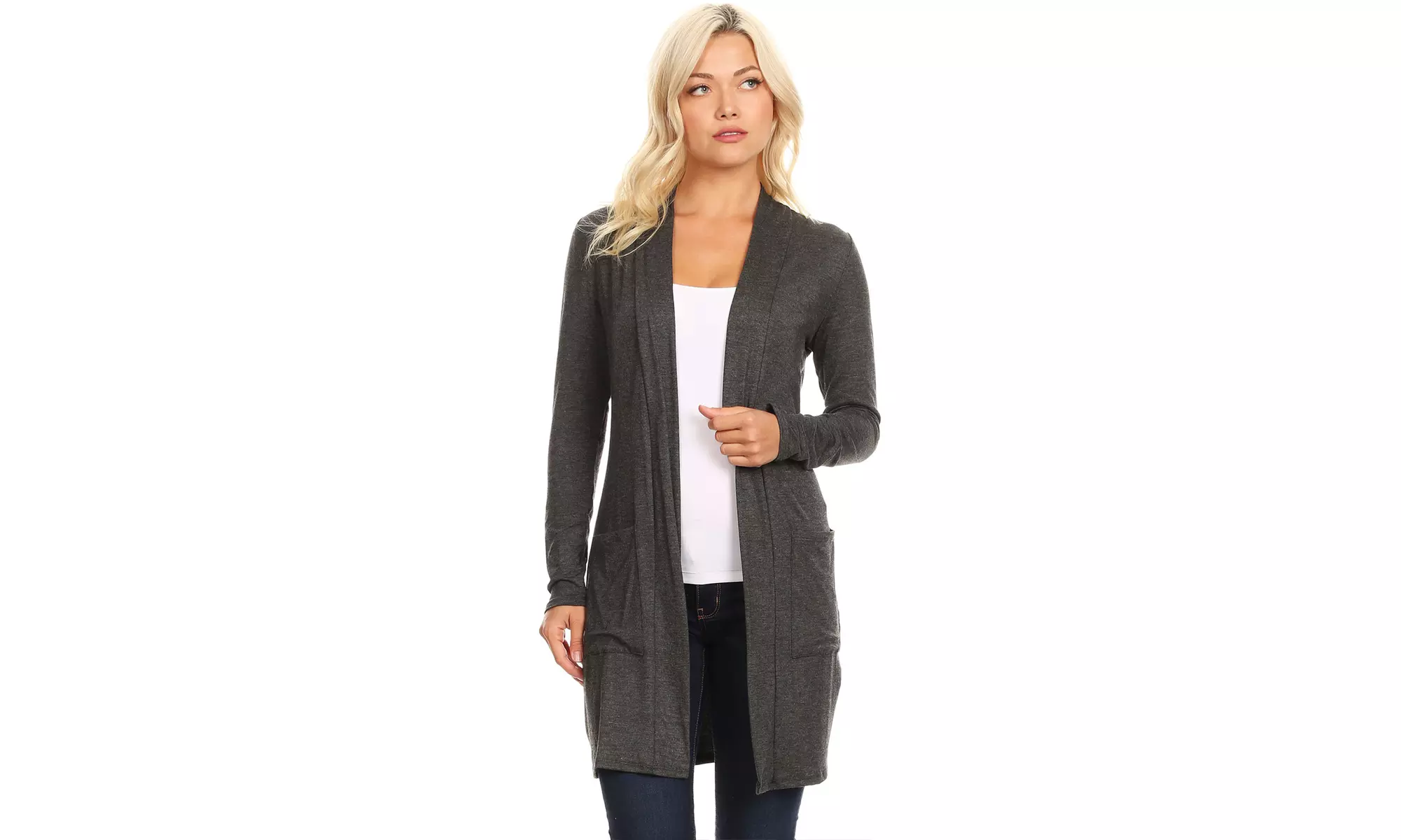 Women's Casual Open Front Basic Long Sleeves Side Pockets Solid Cardigan