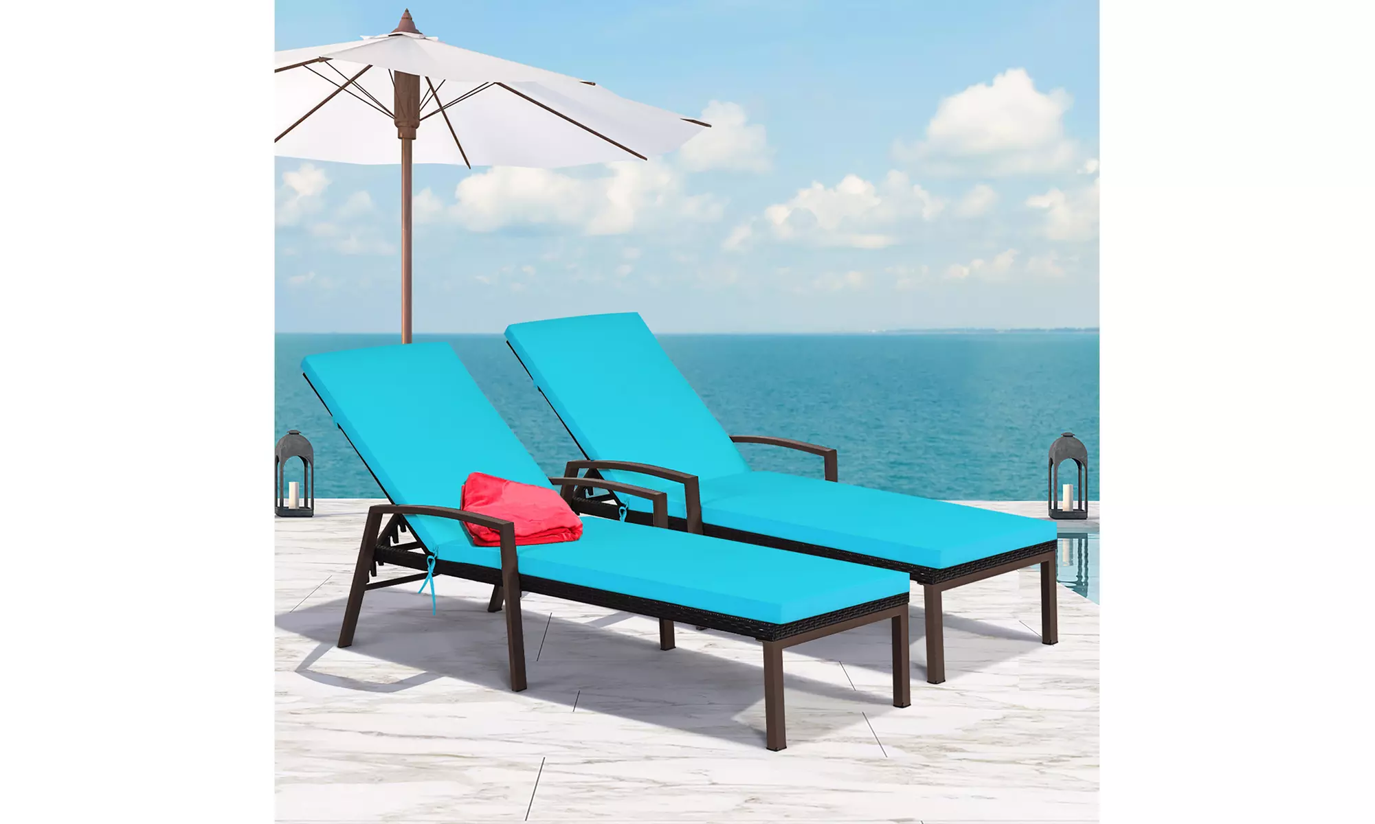 Costway 2PCS Patio Rattan Lounge Chair Chaise Recliner Back Adjustable Cushion