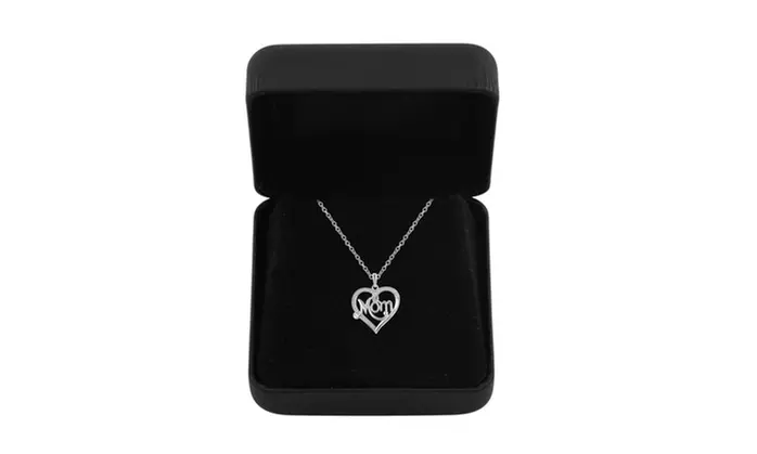 Sterling Silver Diamond Accent Heart Mom Pendant Necklace Jewelry for Women - Primary Image