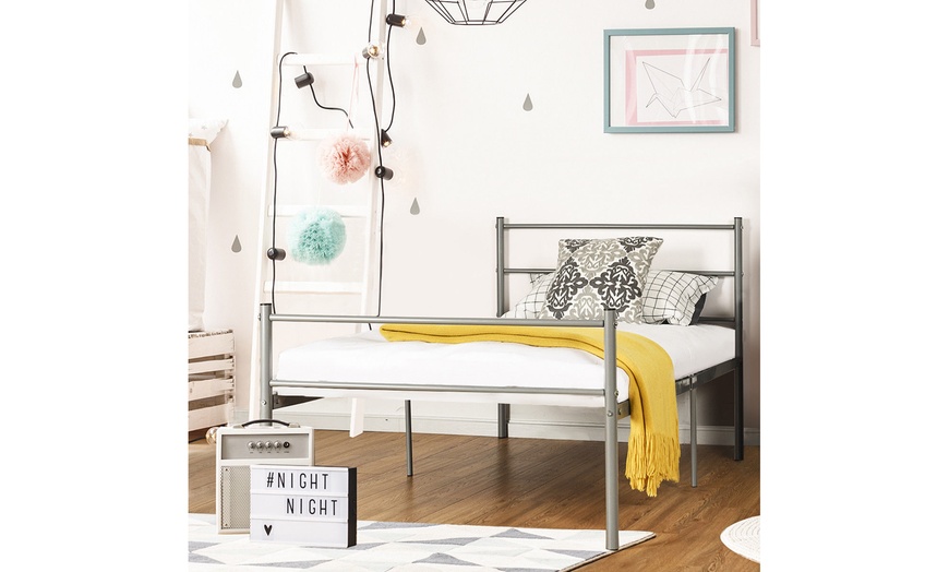 Image 2: Black Twin Size Metal Bed Frame Platform 6 Legs Headboards Furniture