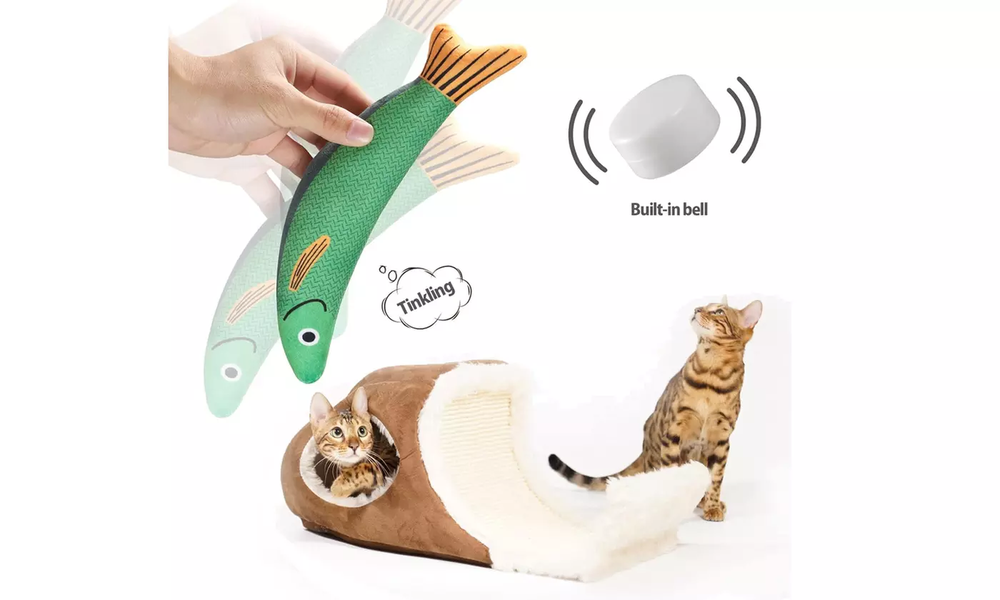 Set of 3 Fish Cat Toys with Crinkle Sound