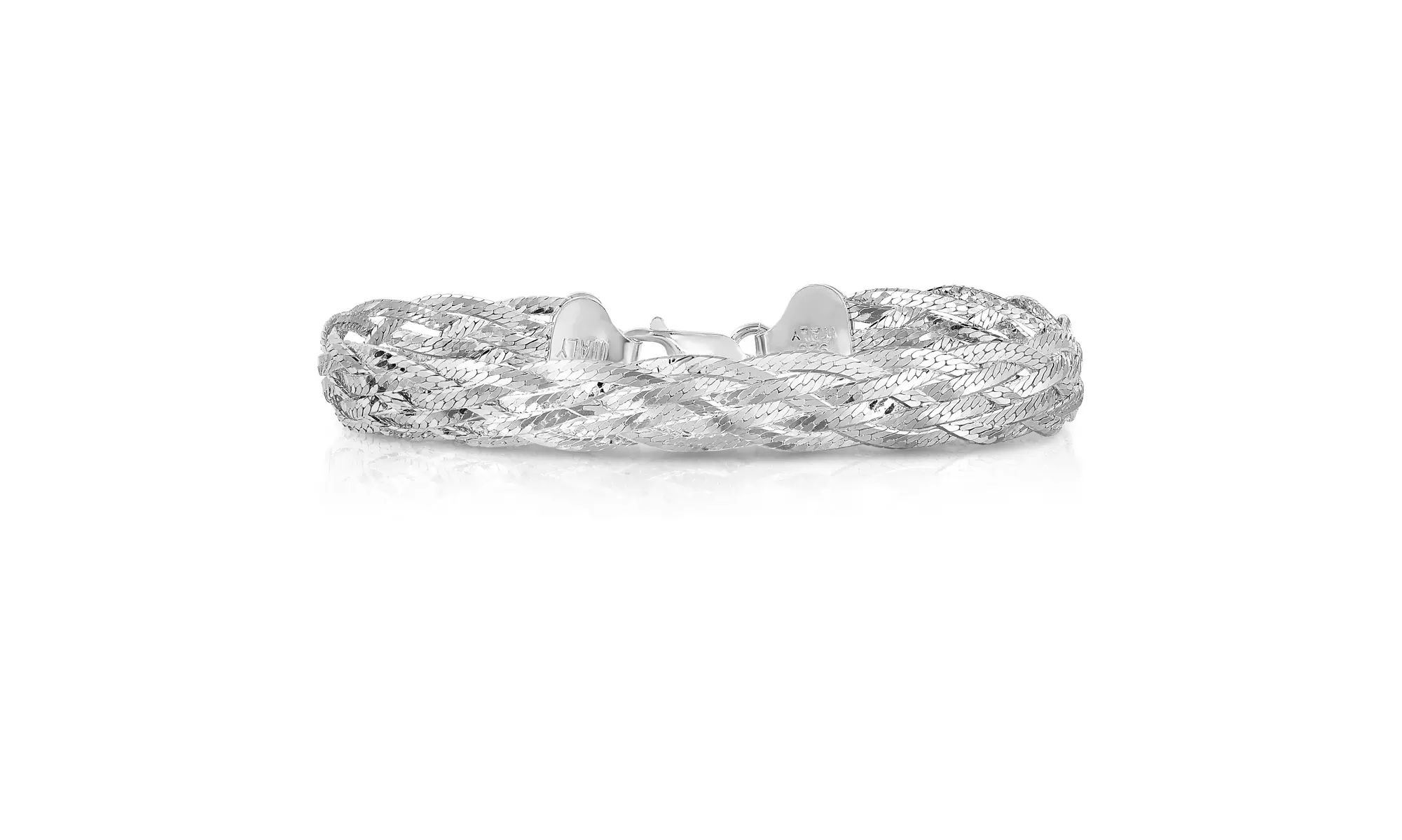 Italian Handmade Sterling Silver 4 or 6 Row Woven Herringbone Bracelet 