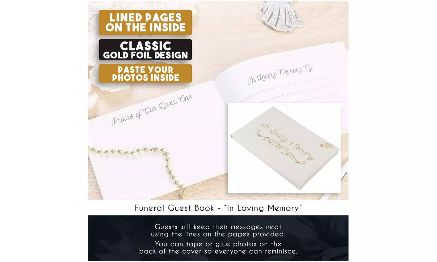 In Loving Memory Funeral Guest Book, Condolence Memorial Remembrance Book, White - Second Medium