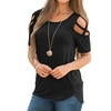 Image 2: Womens Strappy Cold Shoulder Tops Casual Tees Loose Basic T Shirts