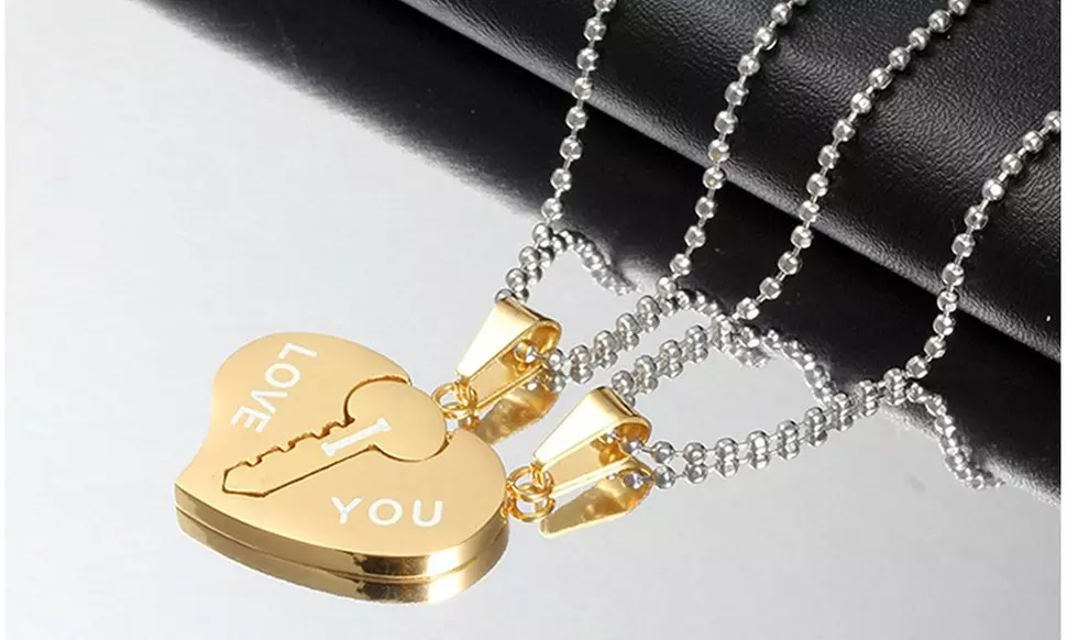 Stainless Steel His & Hers Matching Set 'I Love You' Couple Pendant Necklaces - Second Medium