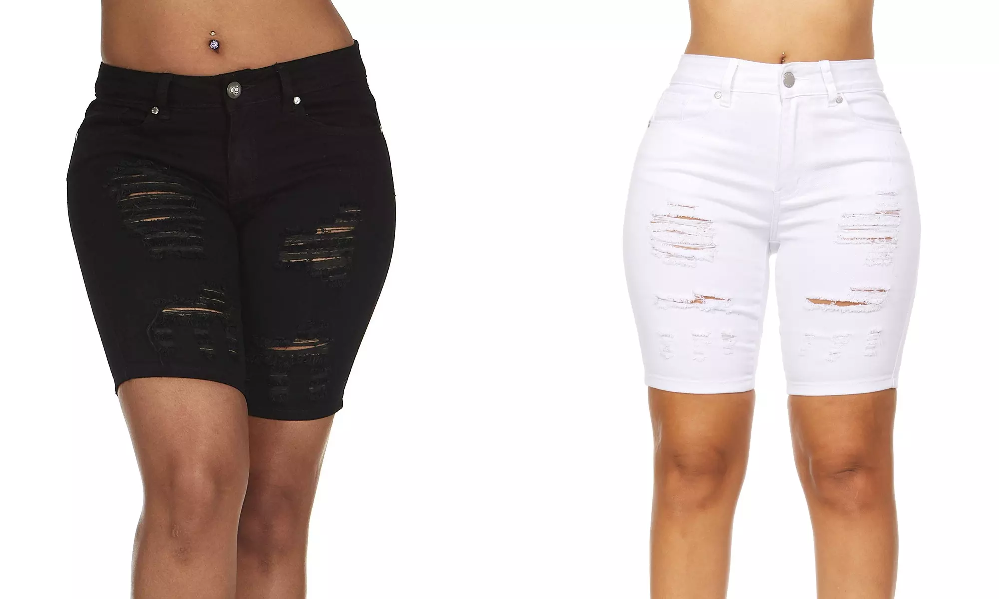 CG JEANS Juniors Ripped Distressed high Rise Bermuda Denim Shorts for Women - Primary Image
