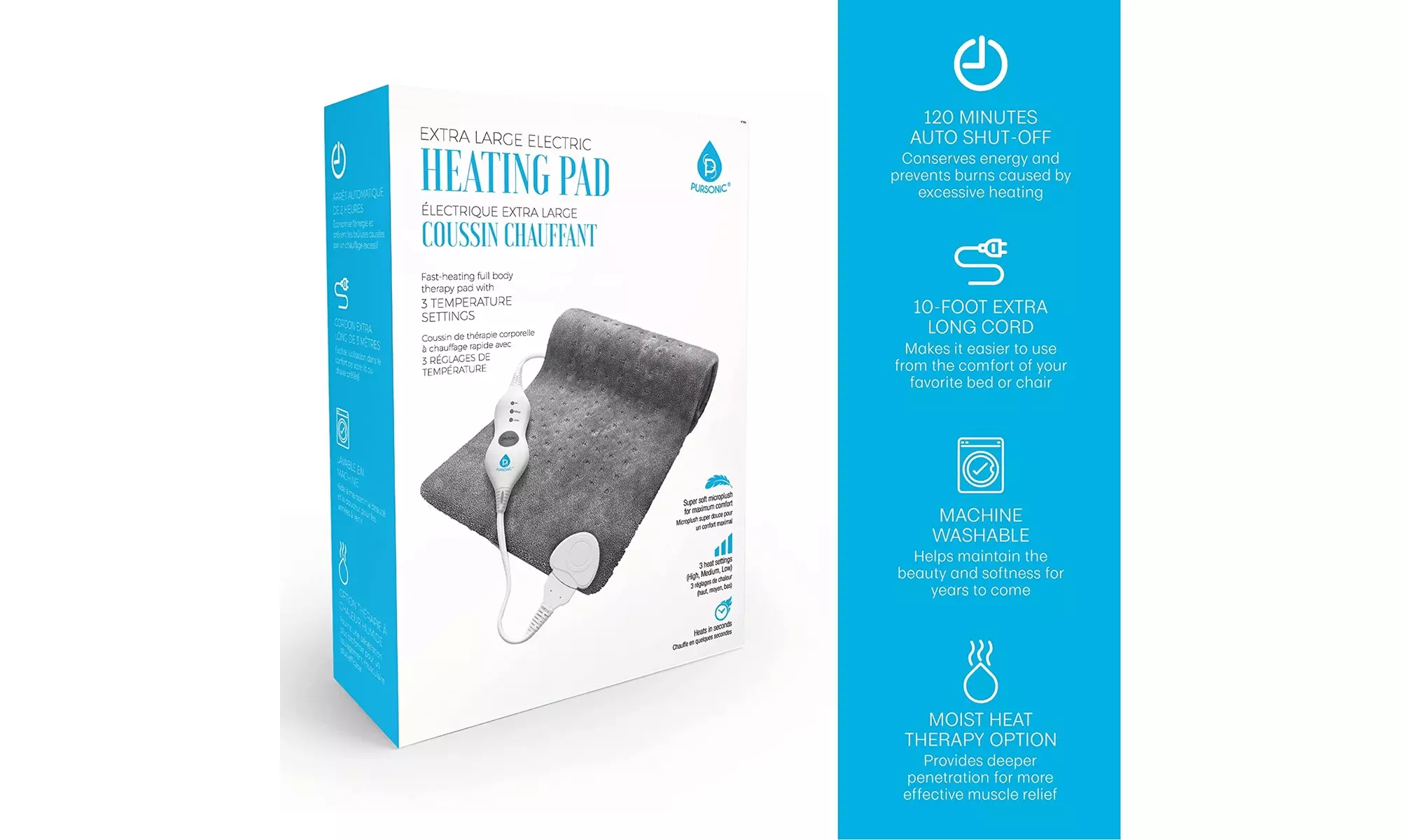 Pursonic Extra Large Electric Heating Pad 12x24-2 Hours Auto Shut-Off - Second Medium