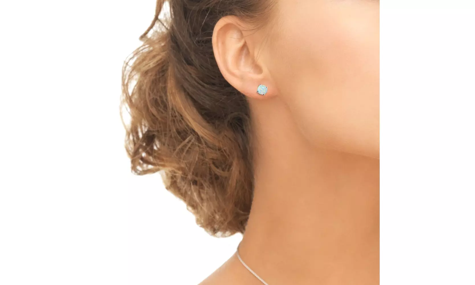 Synthetic White Opal 6mm Round Sterling Silver Stud Earrings, Set of 2 - Second Medium
