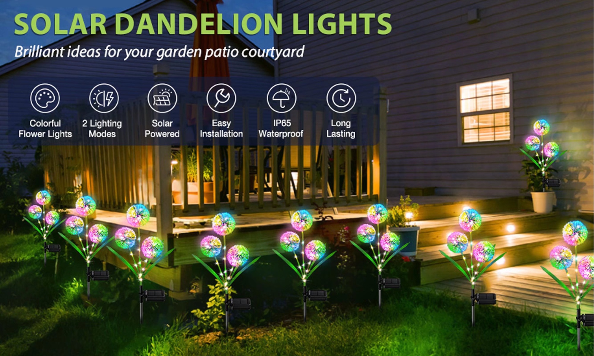 Solar Outdoor Garden Decor Colorful Solar Dandelion Stake Lights