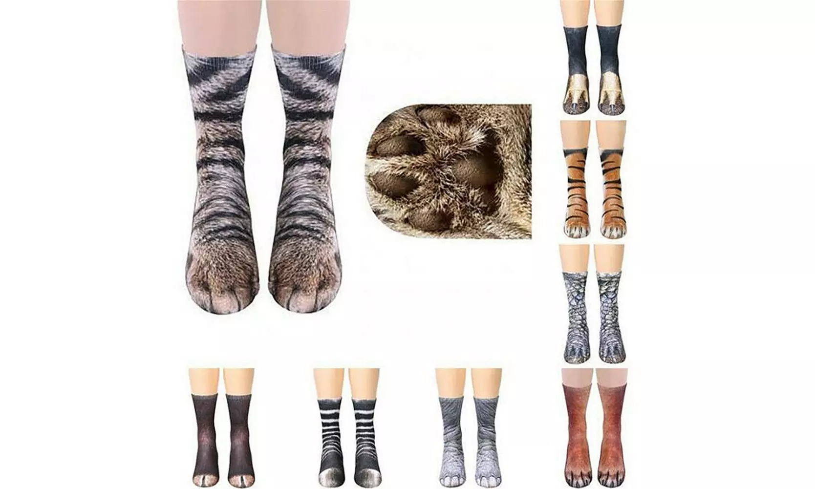 Unisex Women Men Adult Teen 3D Animal Print Sock Paw Crew Foot Socks - Primary Image
