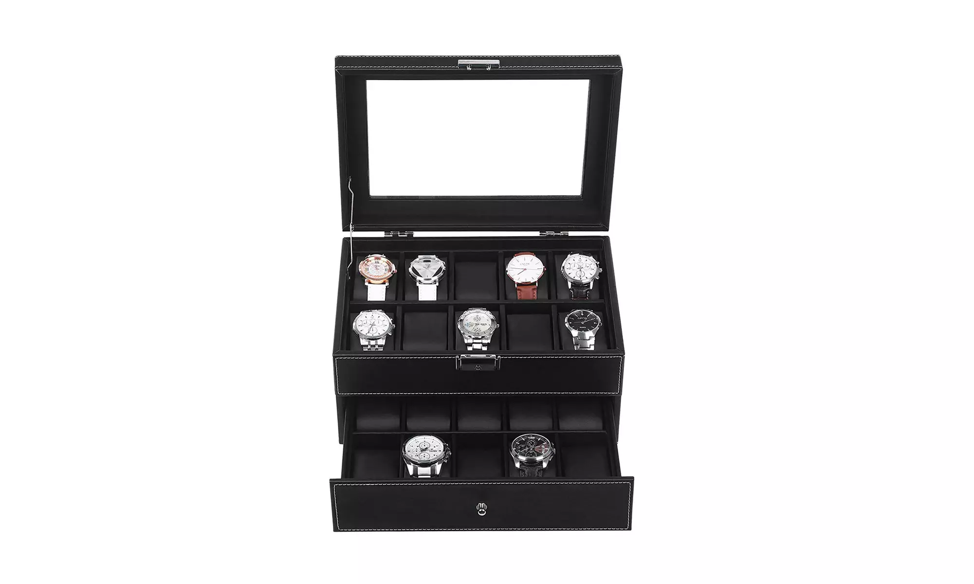 20 Watch Box Lockable Organizer Display Case with Glass Top - Primary Image