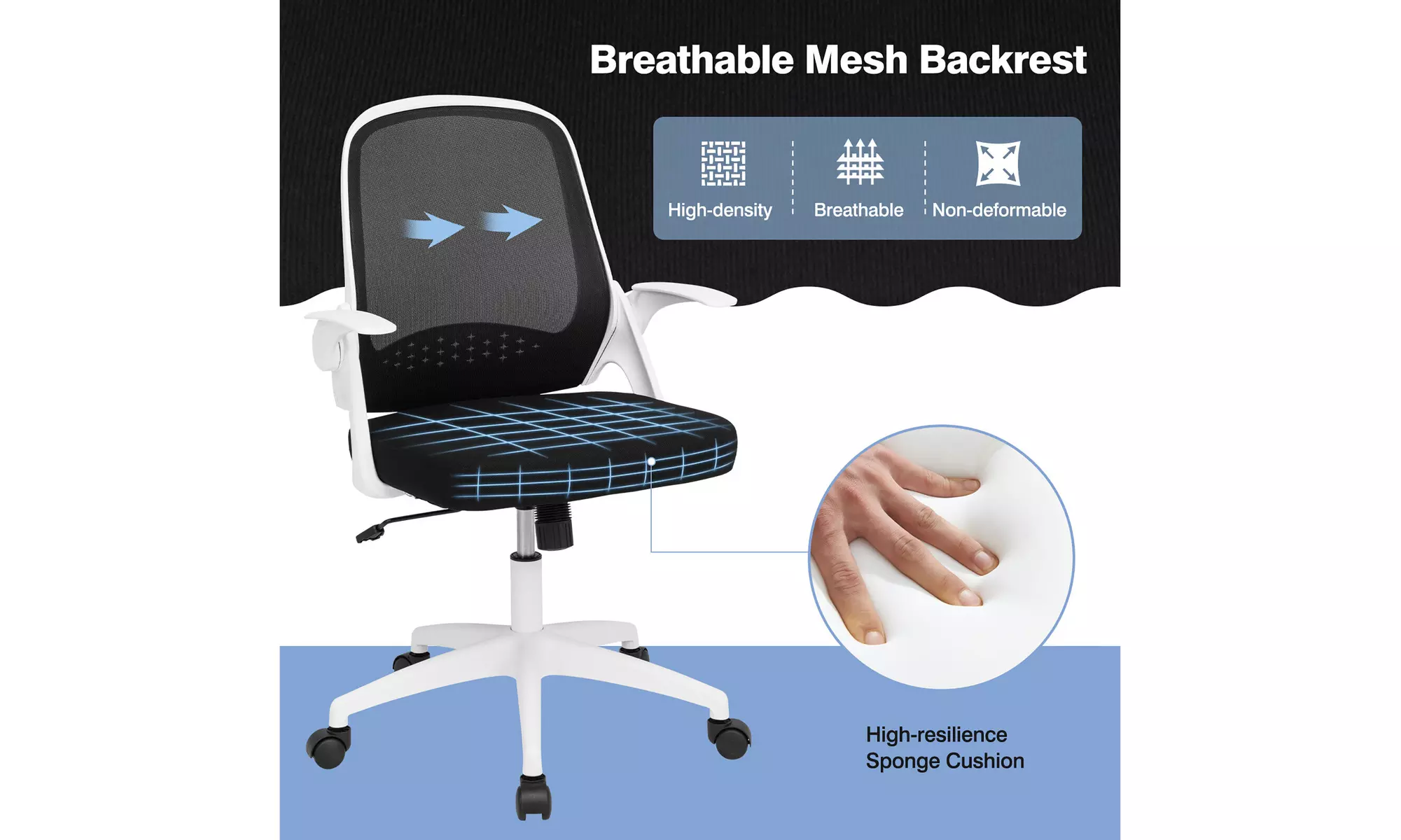 Costway Mesh Office Chair Adjustable Rolling Computer Desk Chair Flip-up Armrest