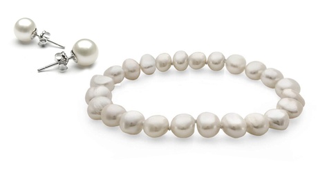 Genuine Freshwater Pearl Bracelet And Earring Set Brass Chocolate OVER 7 Ct