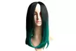 Women Mixed Black Green Centre Parting Straight Hair Cosplay Party Full Wig - Second Medium