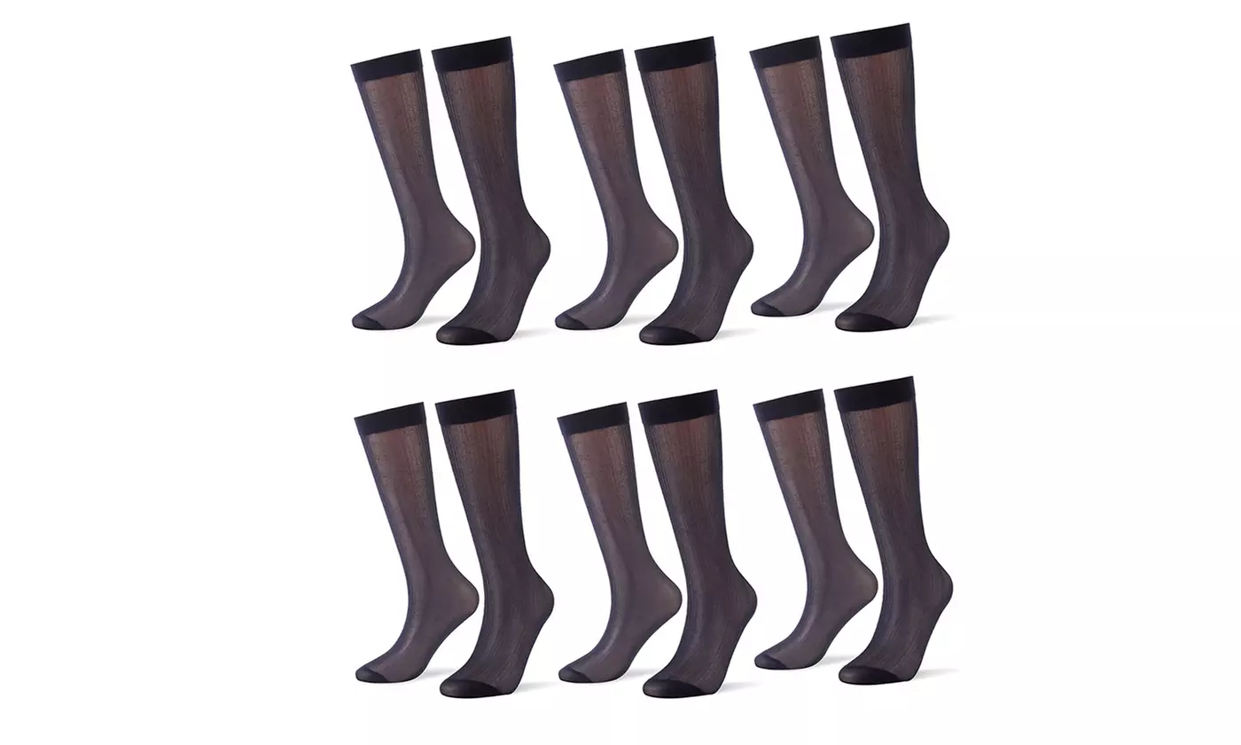 Wide Striped Sheer Dress Sock Silk High Thin Breathable Socks