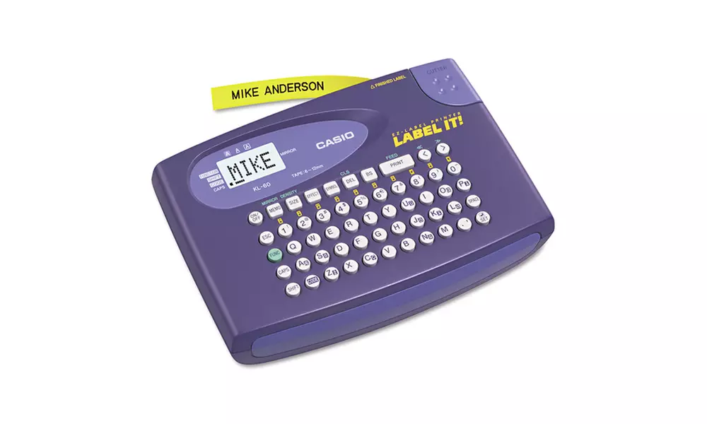 Casio KL-60L Label Maker, 2 Lines, 6-5/8w x 4-1/2d x 1-1/16h - Primary Image