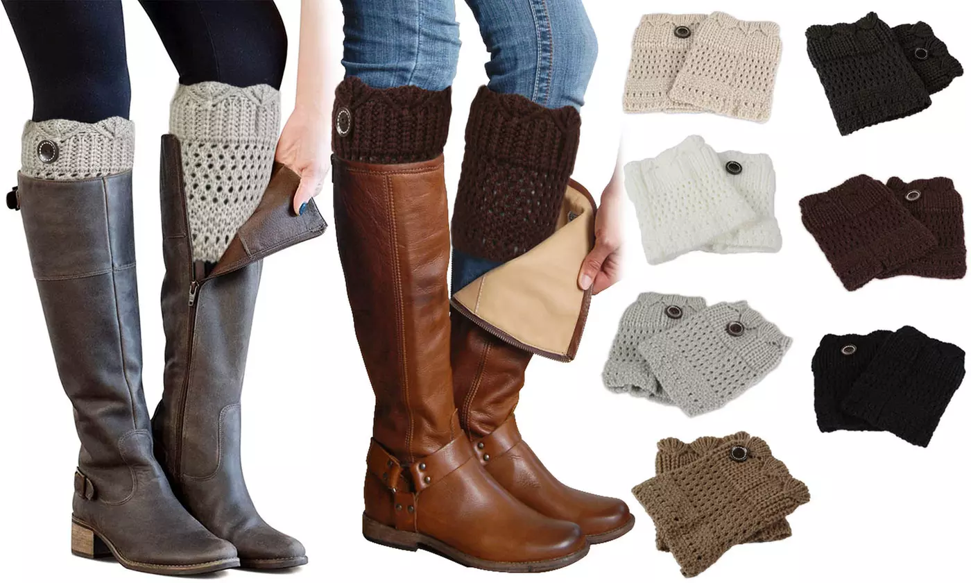 iMounTEK Women's Winter Crochet Knit Boot Button Sock Topper Cuff Leg Warmers