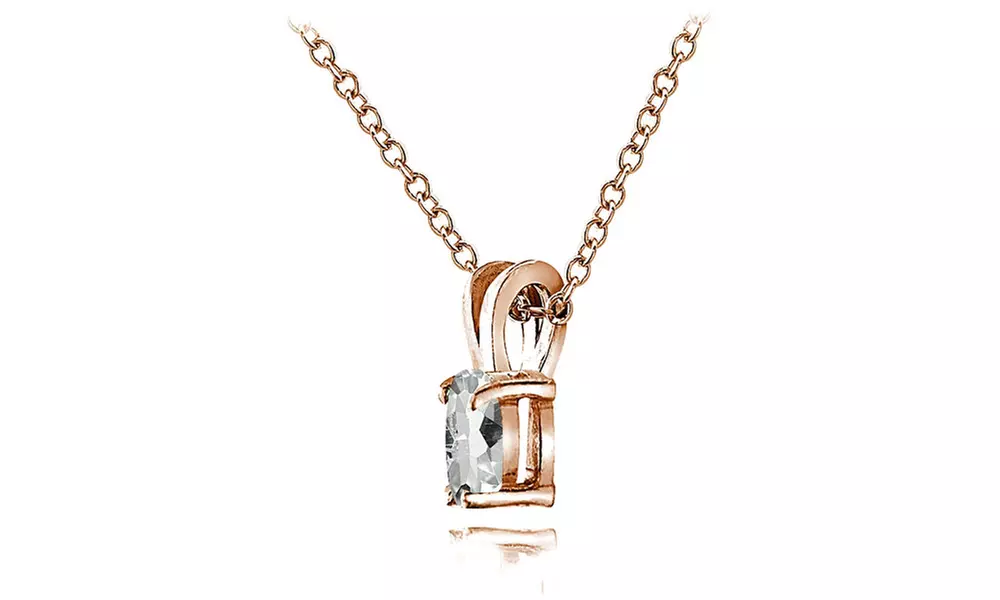 Aquamarine 6x4mm Oval Solitaire Pendant Necklace in Rose Gold Flash 925 Silver - Second Medium
