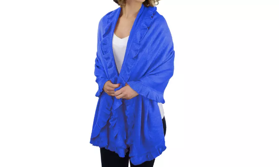 Soft & Elegant Ruffle-Trim Knit Perfect Coverage Shawl Wrap - Primary Image