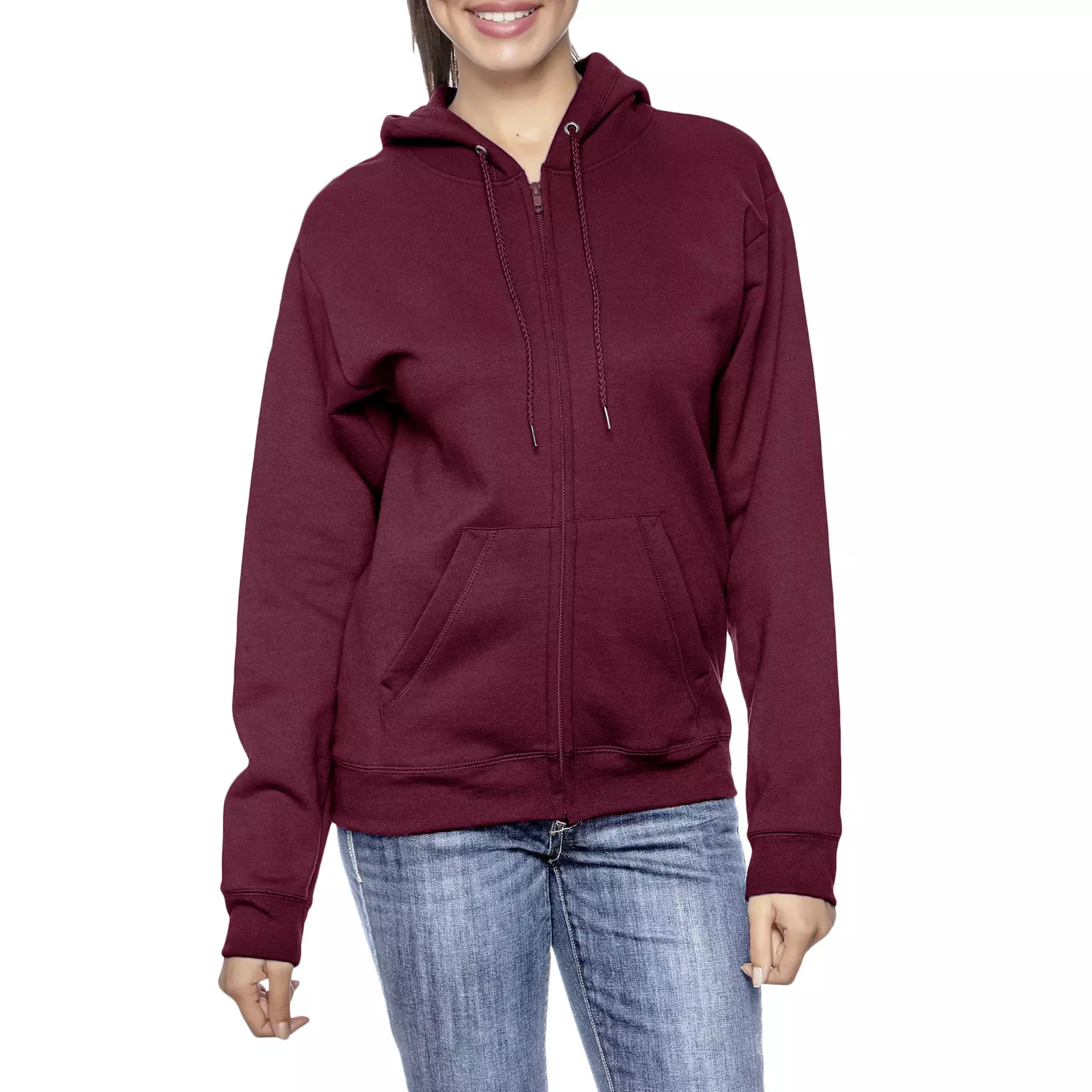 Women's Oversize Loose Fit Fleece-Lined Zip Hoodie Sweater