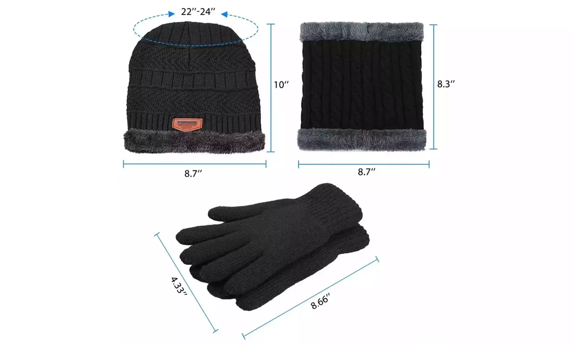 Men's Winter Warm Knit Beanie Hat Scarf Set with Warm Gloves