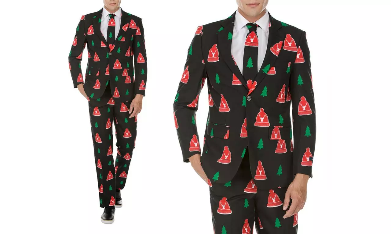Braveman Men's Classic fit Christmas Suits with Matching Tie - Second Medium