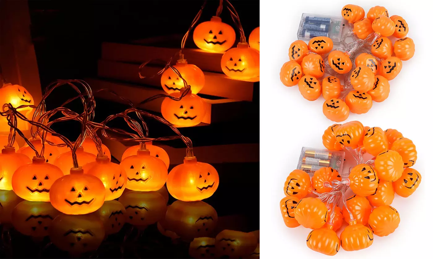 Halloween Pumpkin String Lights 3D Jack-o-Lantern 10ft 20 LED Halloween Lights - Primary Image