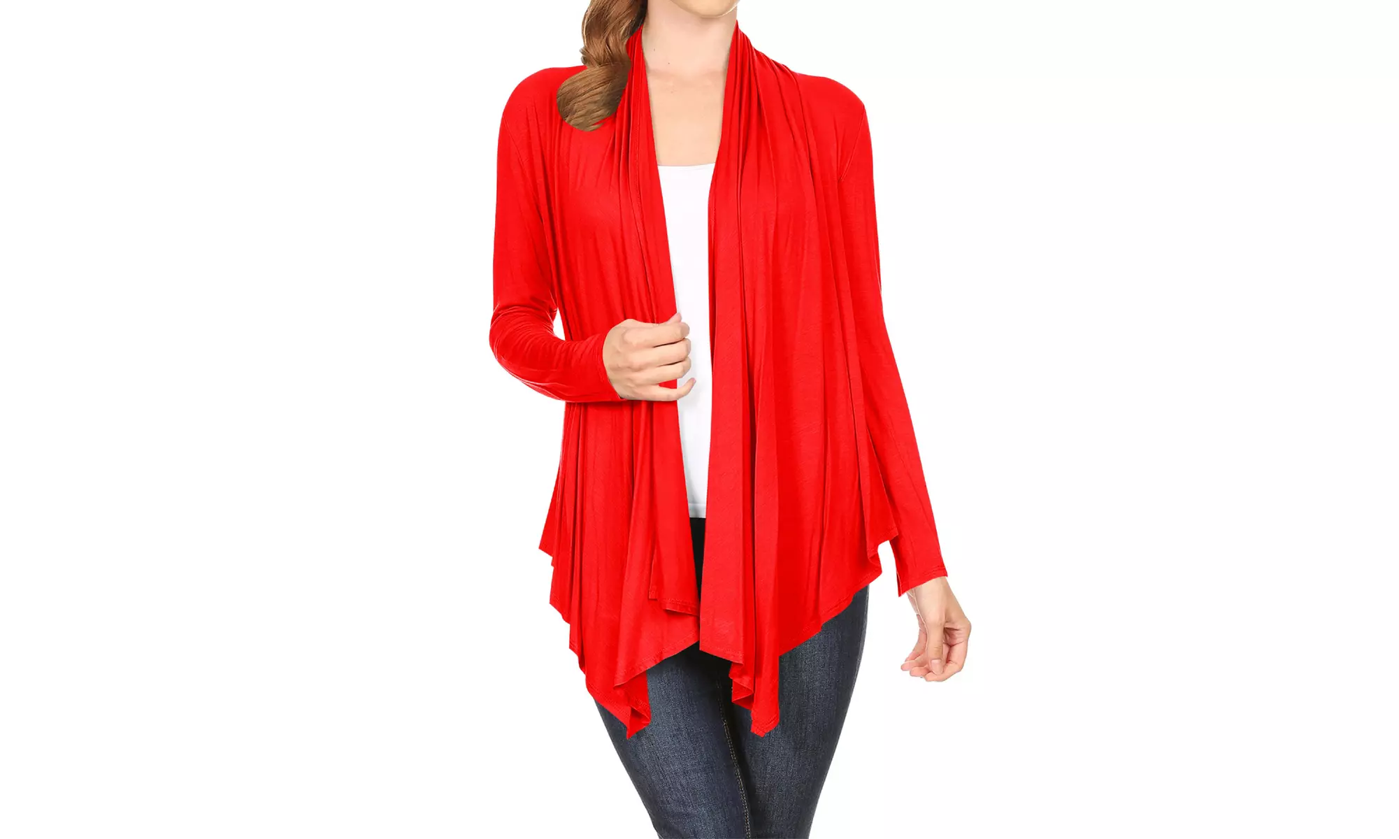 Women's Long Sleeve Draped Neck Open Front Solid Cardigan 