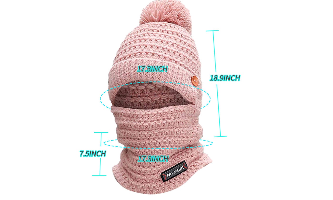 Women Knit Scarf Hat Set Winter Warm Solid Pom Soft Venonat Beanie Caps Scarves