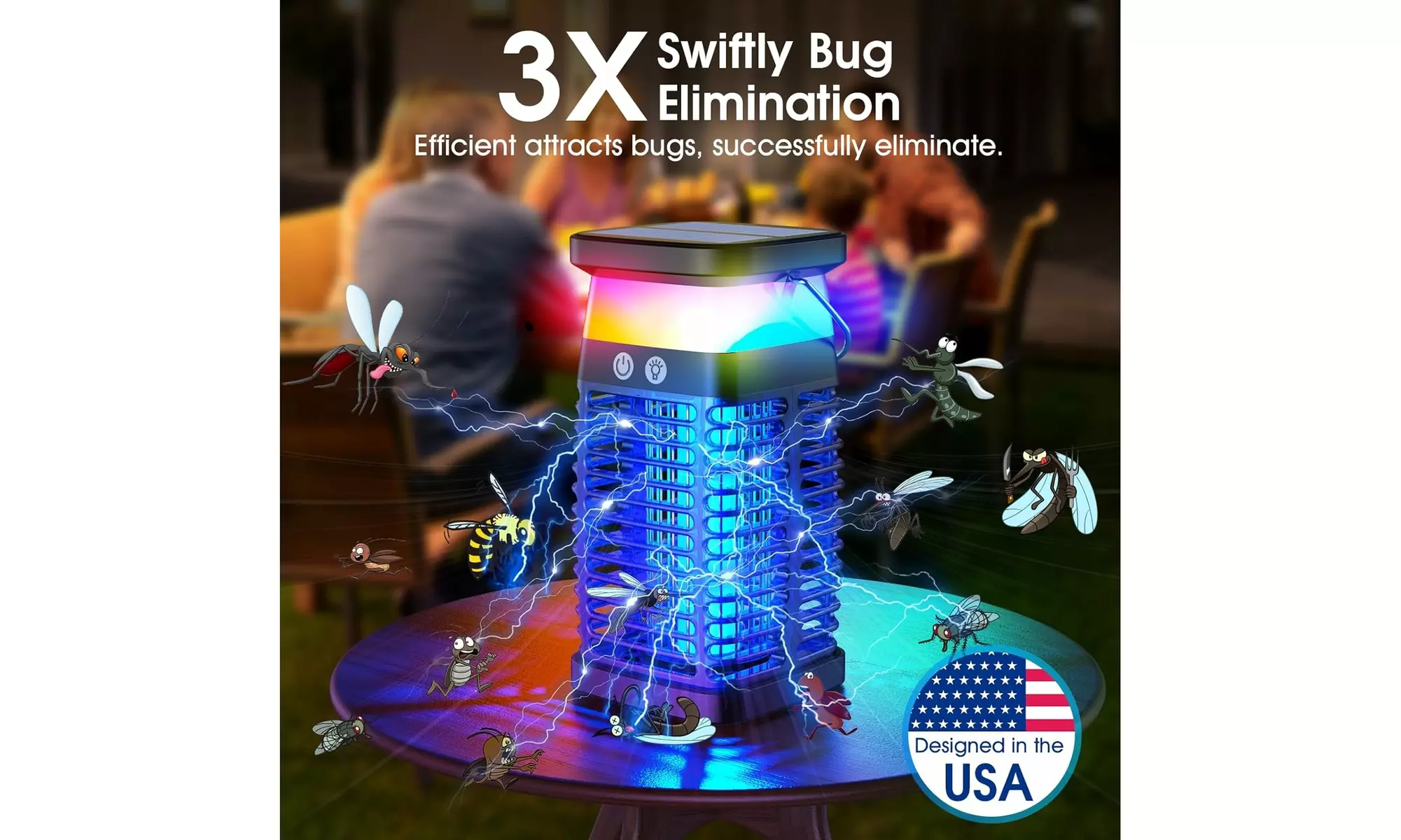2-in-1 Outdoor Solar Light and Bug Zapper, Solar Bug Zapper Lantern 