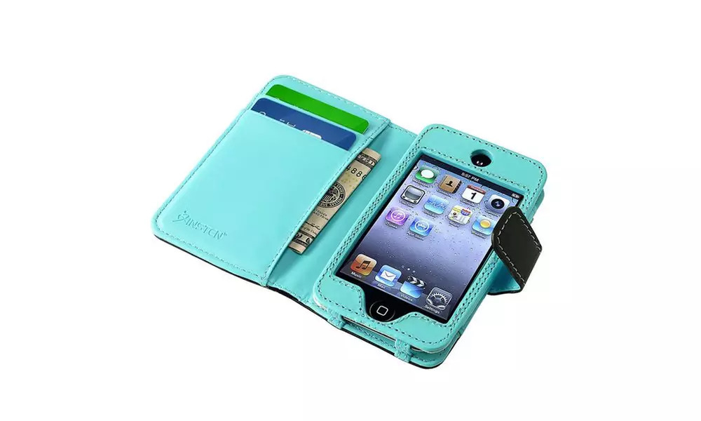 Insten Leather Wallet Case Apple iPod touch 4th Gen Black /Blue Dot - Second Medium