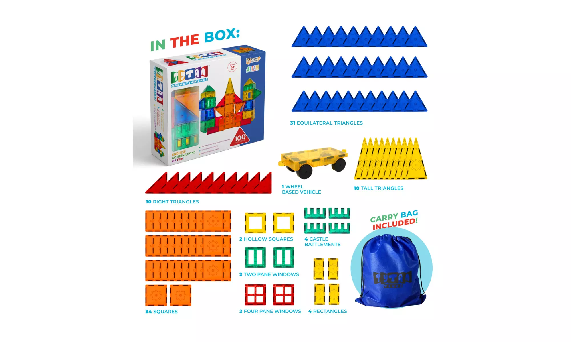 Tytan Magnetic Tiles and Building Blocks (100-Piece Set) - Second Medium