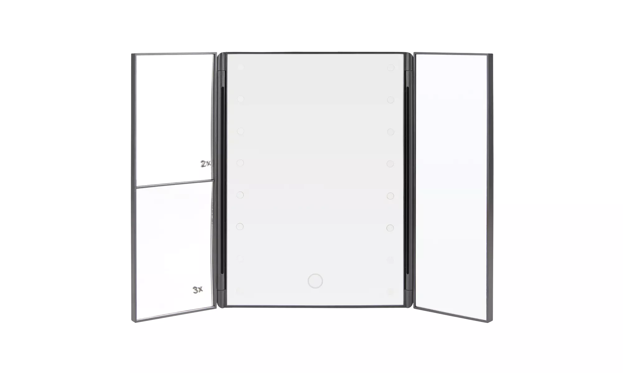 LED Trifold Makeup Mirror, 2X 3X Magnifying Displays, Travel, Touch Dimming - Primary Image